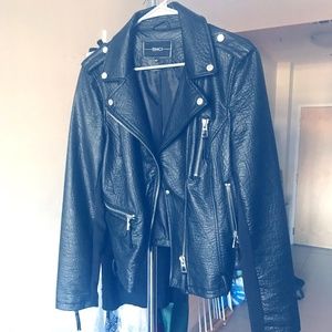 Faux Black Leather Biker Jacket/Bomber
